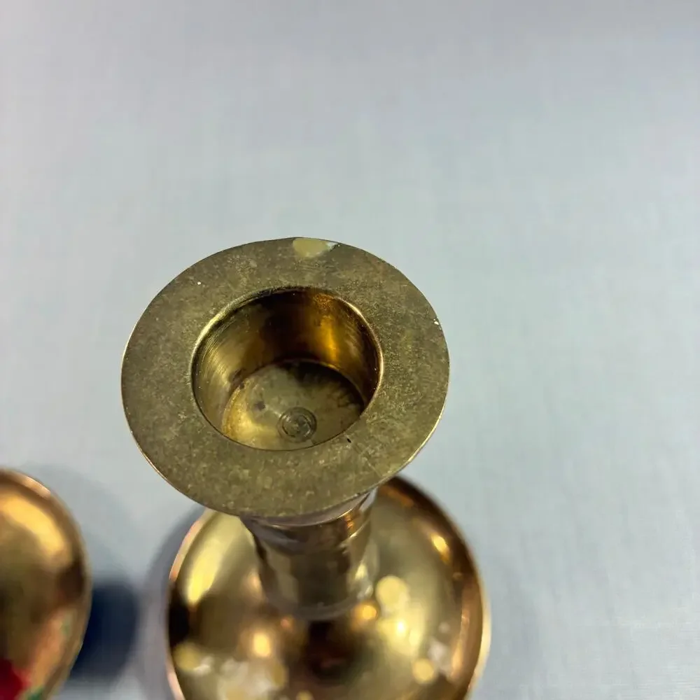 Vintage Solid Brass Candlestick Holders Pair 5